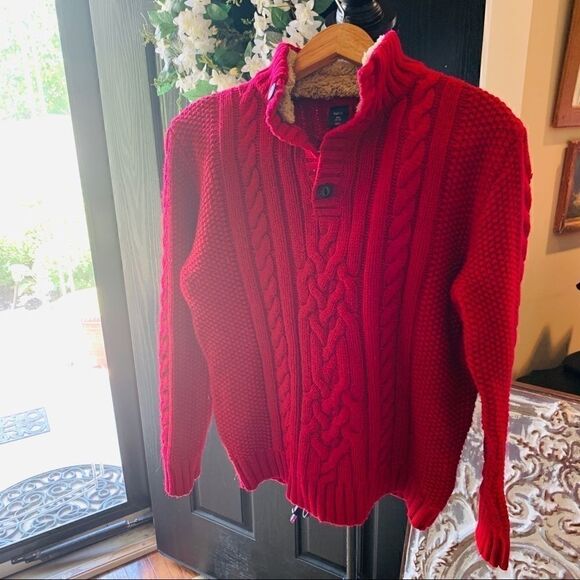 GAP Other - GAP Kids Boy's XXL red cable cotton sweater faux tan fur collar